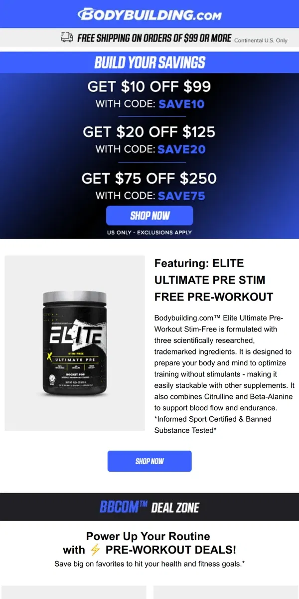 Email from Bodybuilding.com. Boost that POWER with ⚡ PRE-WORKOUT DEALS!