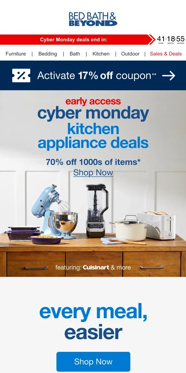 Email from Bed Bath & Beyond. Stir Up Savings on Kitchen Appliances