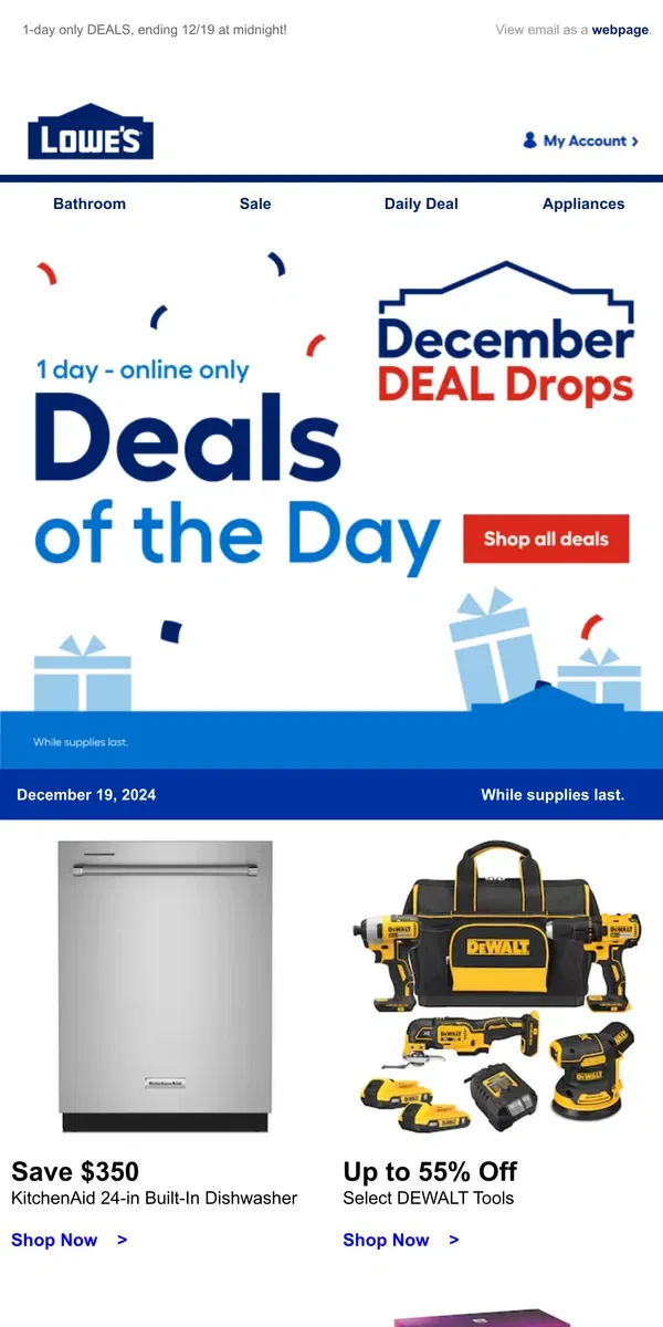 Email from Lowe's. These deals won’t be here tomorrow.