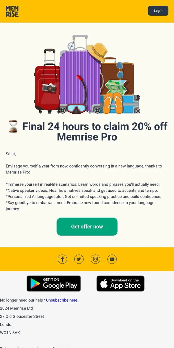 Email from Memrise. ⌛ Last day: claim 20% off Memrise Annual