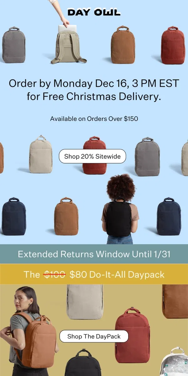 Email from Day Owl. 🎄 Last Call for Free Delivery Before Christmas! 🎅🏼