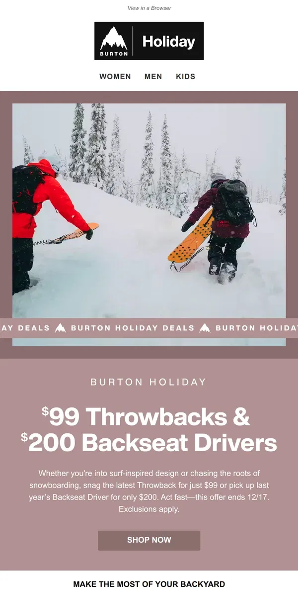 Email from Burton. A Deal for the Snow Surfers