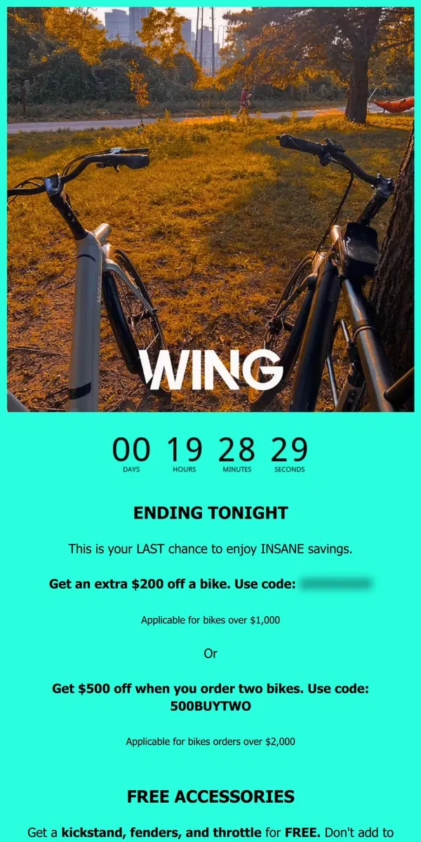 Email from Wing Bikes. Less than 24 hours left 💥