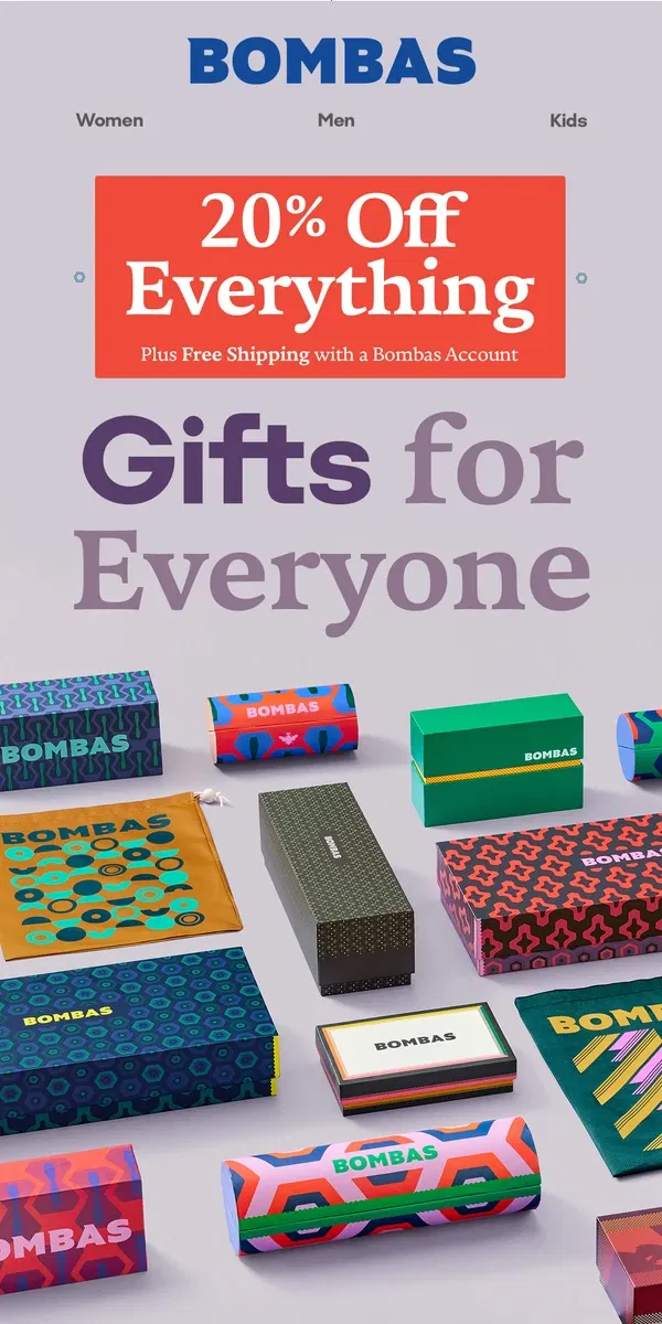 Email from Bombas. 20% Off Feel-Good Gifts