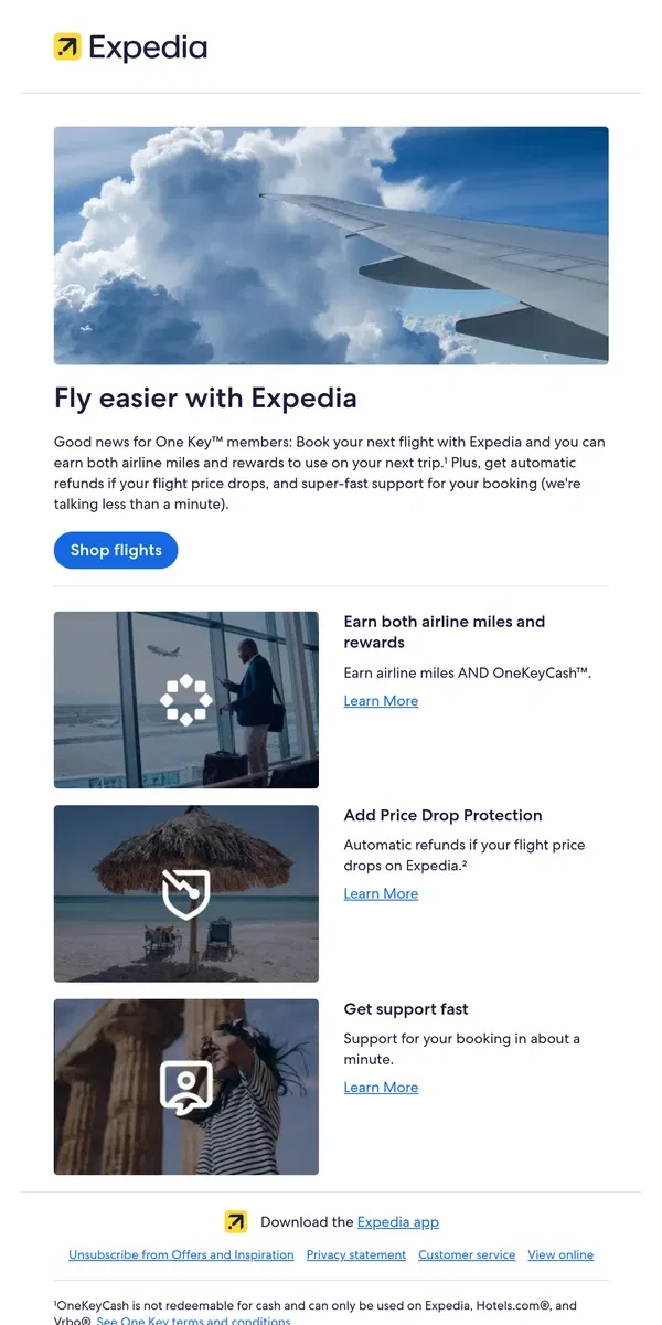 Email from Expedia. Book a flight, earn big rewards