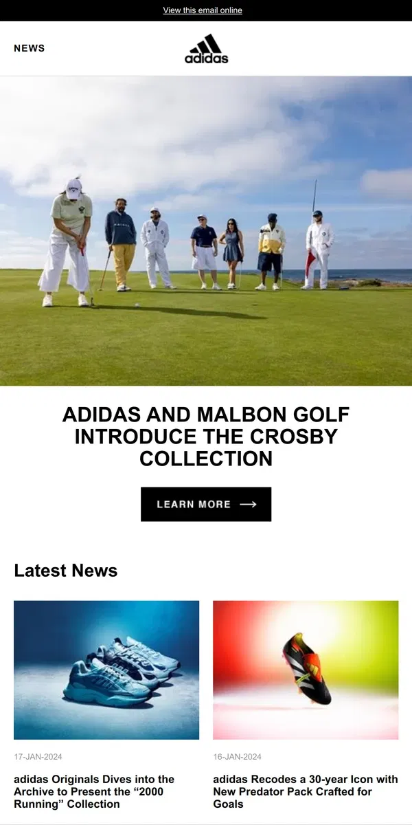 Email from Adidas. adidas and Malbon Golf Introduce The Crosby Collection