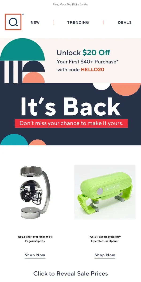 Email from QVC. Back & Better: Your Pegasus Sports Find