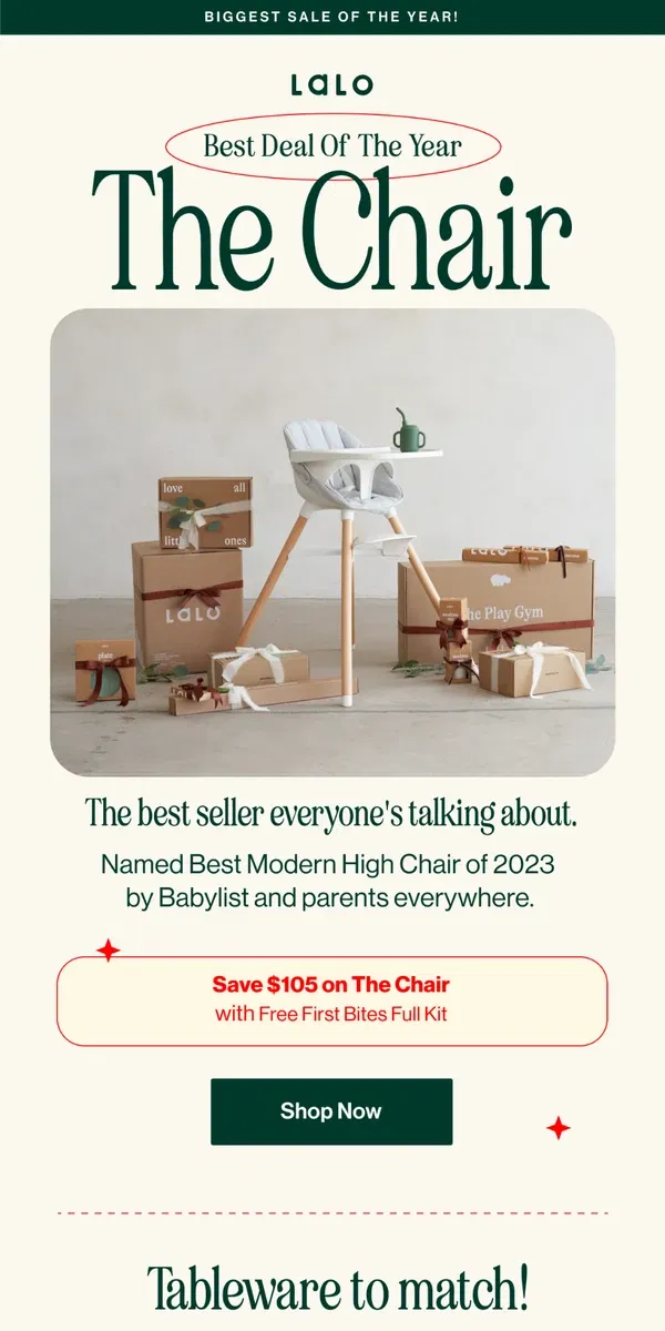 Email from Lalo. Save $100+ on the viral high chair 💸