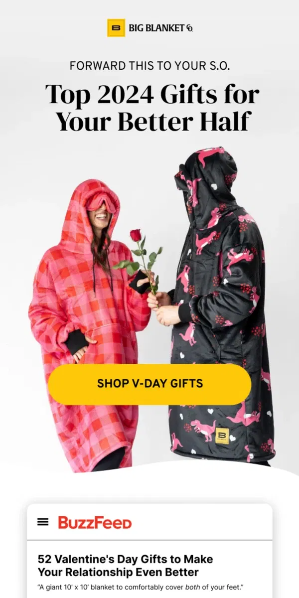 Email from Big Blanket Co. Hot picks for your Valentine ❤️‍🔥