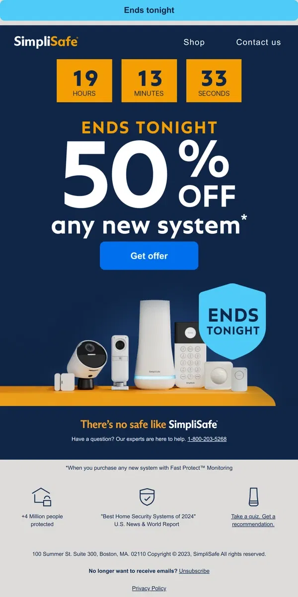 Email from SimpliSafe. Only hours left to grab your special offer