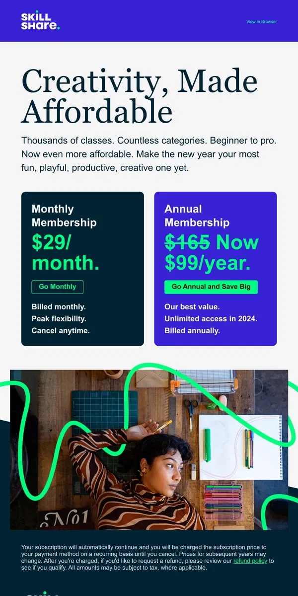 Email from Skillshare. Get ready for 2024 with Skillshare Membership