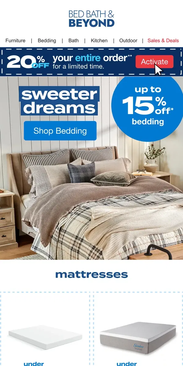 Email from Bed Bath & Beyond. Up to 15% Off Bedding for Winter ❄️✨ 