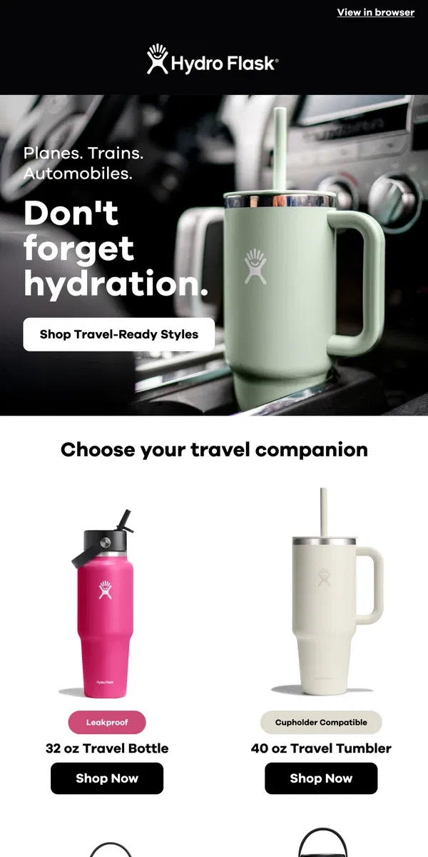 Email from Hydro Flask. ✈️ Travel-ready styles.