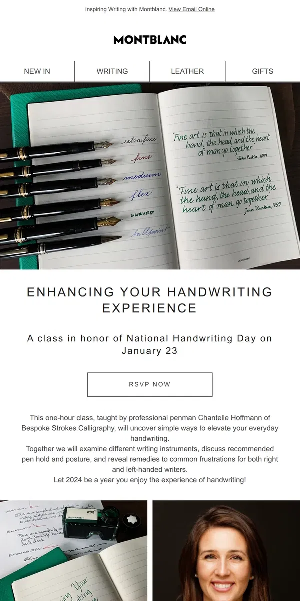 Email from Montblanc. You're invited to an exclusive calligraphy class!