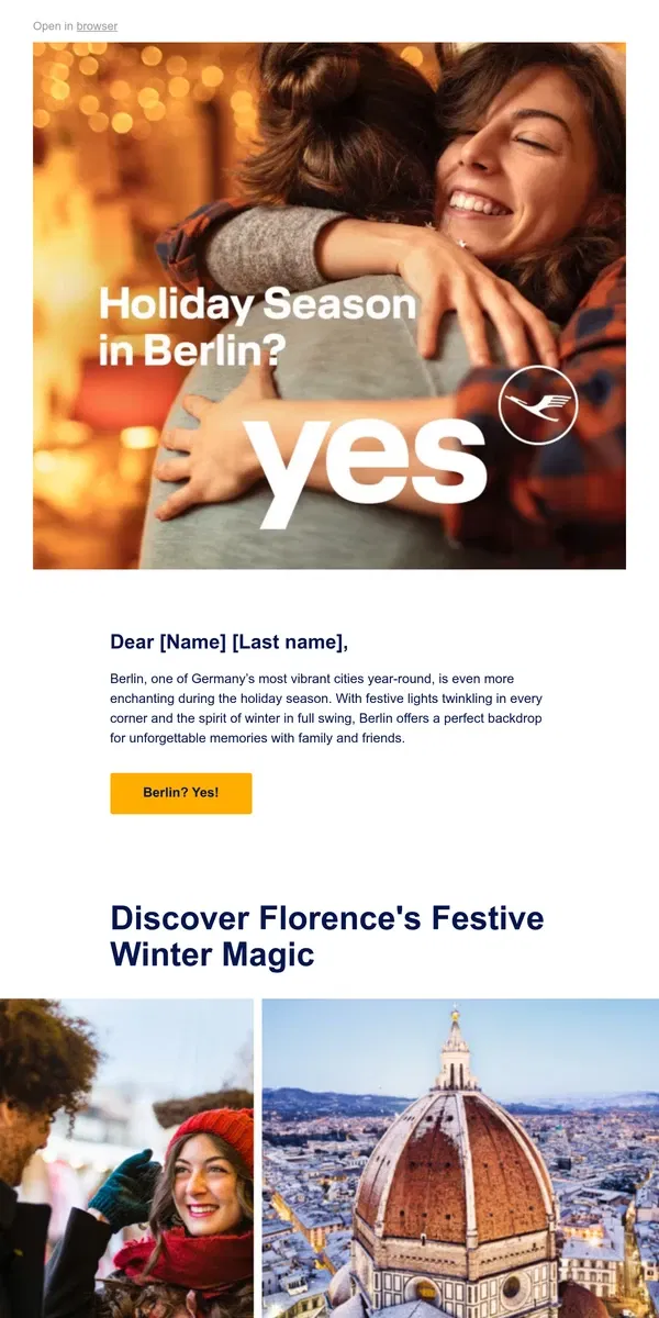 Email from Lufthansa. Where hearts meet, memories are made!