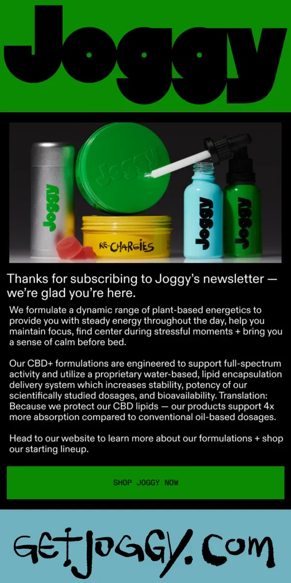 Email from Joggy Energy. Thanks for Subscribing