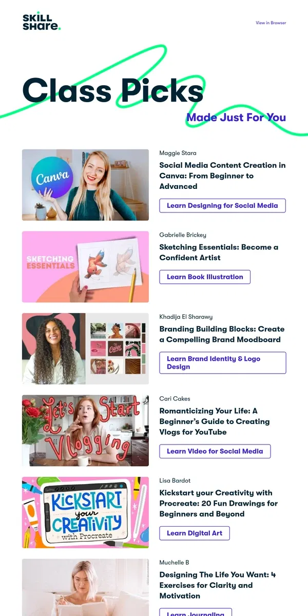 Email from Skillshare. Your Recommended Classes