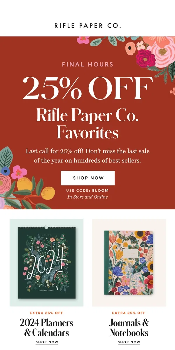 Email from Rifle Paper Co.. Last Chance for 25% Off!