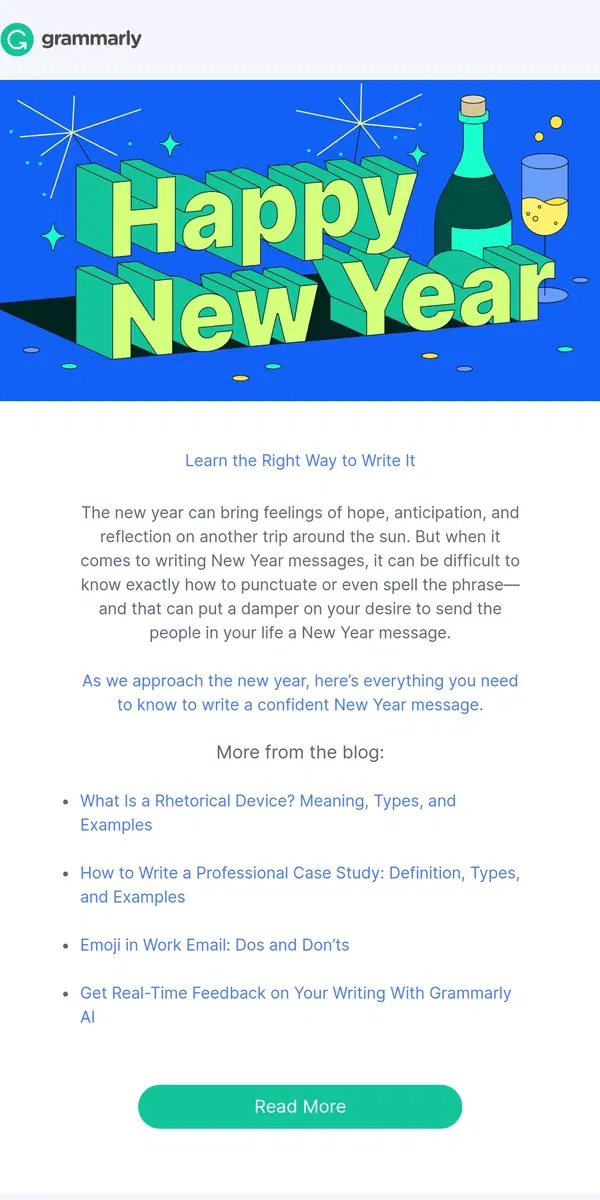 Email from Grammarly. How to write a happy New Year message ✨