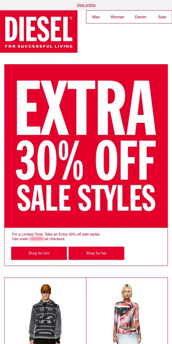 Email from Diesel. This Won't Last: Extra 30% Off Sale