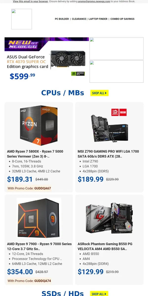 Email from Newegg. $144.99 Seagate FireCuda 8TB HDD! $499 AMD Ryzen 5, 16GB RAM, 1TB NVMe SSD Gaming PC!