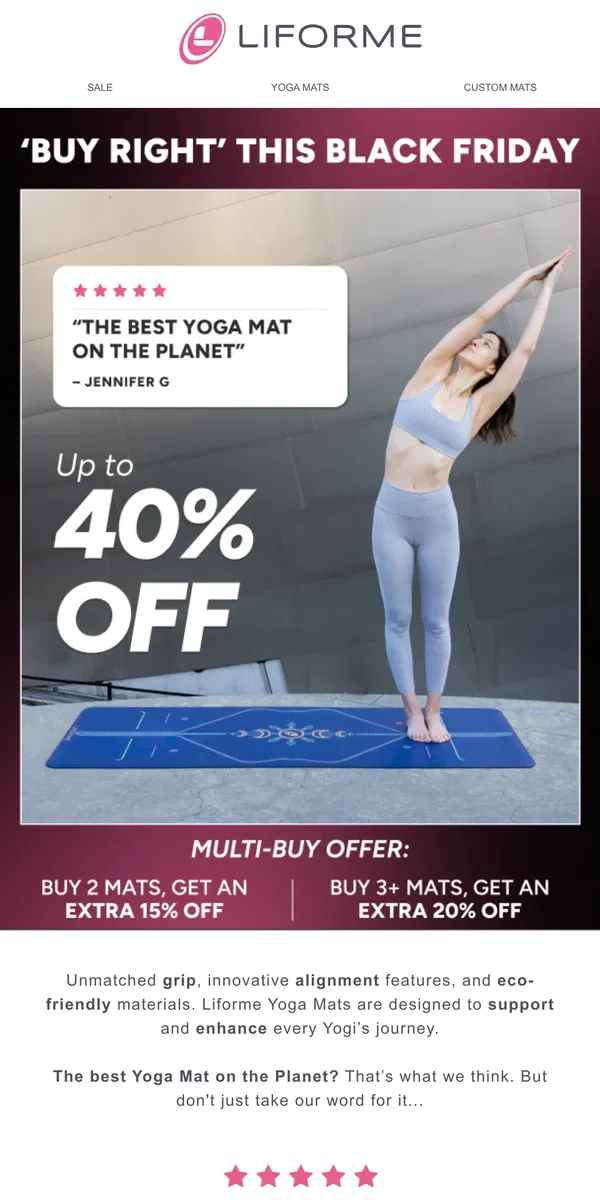 Email from Liforme. The Yogi’s favourite mat – up to 40% off