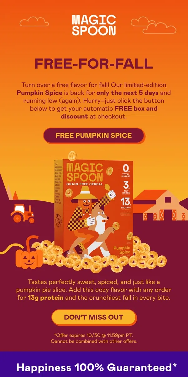 Email from Magic Spoon Cereal. Free Box: Pumpkin Spice 🎃