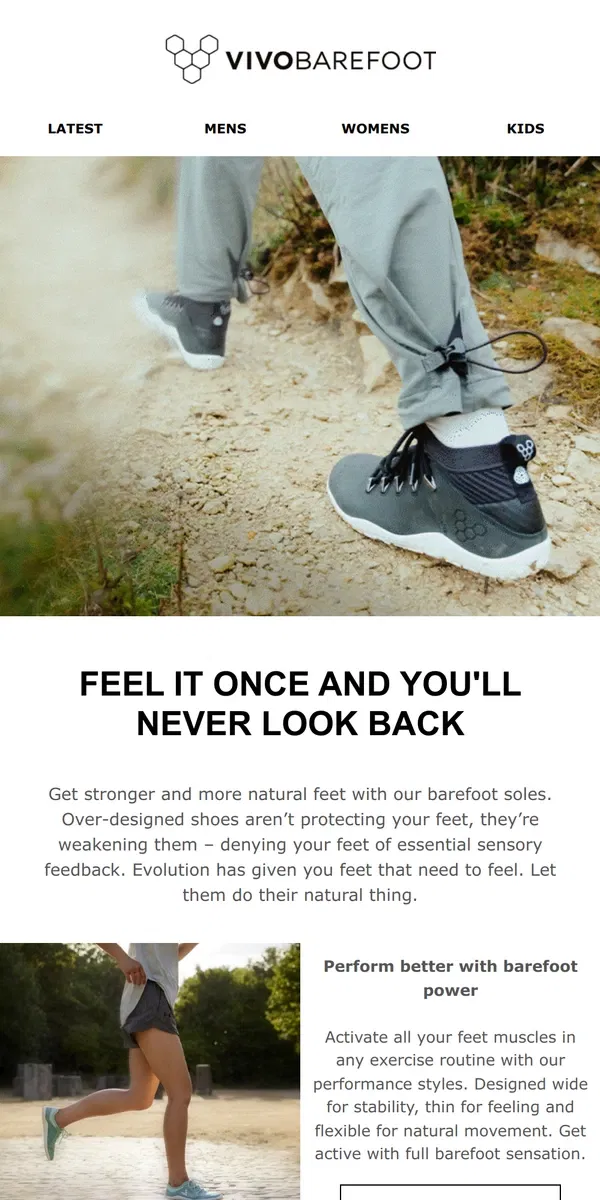 Email from Vivobarefoot. Let your feet show what they can do