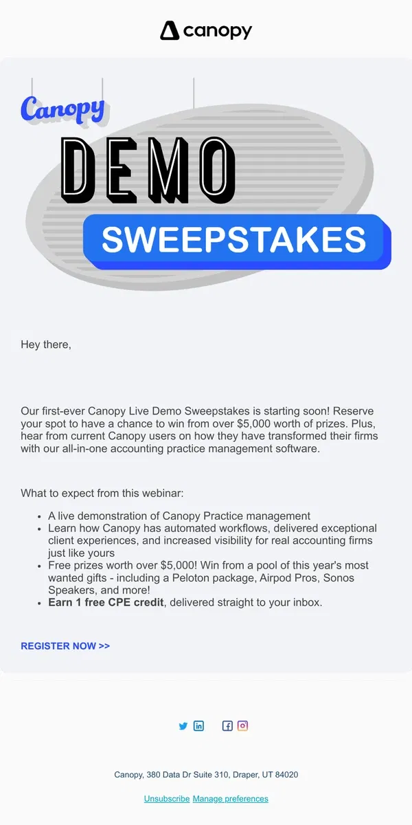 Email from Canopy. [Starting Soon] Canopy Demo Sweepstakes