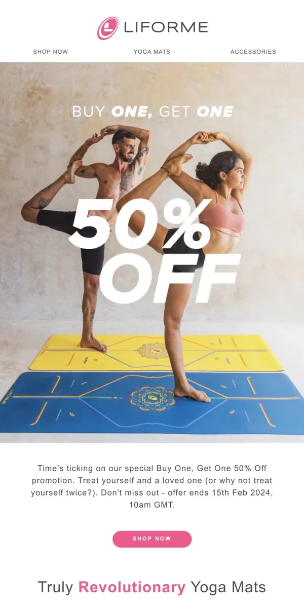 Email from Liforme. 📢 Last Chance: BOGO 50% Off