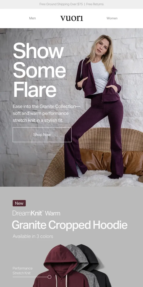 Email from Vuori. Your favorite DreamKnit™ fabric with added warmth