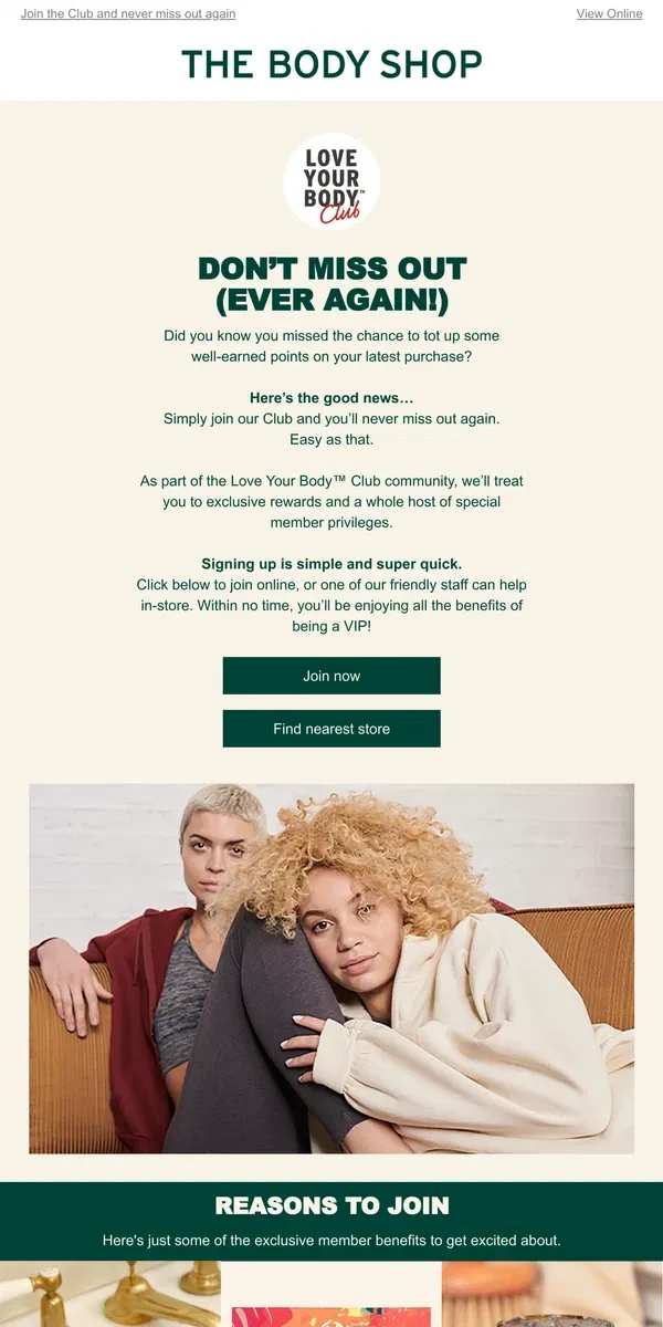 Email from The Body Shop. Exclusive rewards, member privileges and special treats are waiting for you...