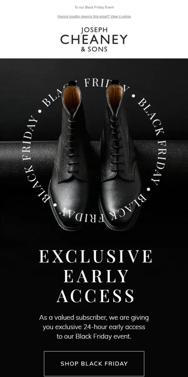 Email from Joseph Cheaney. Exclusive Early Access...