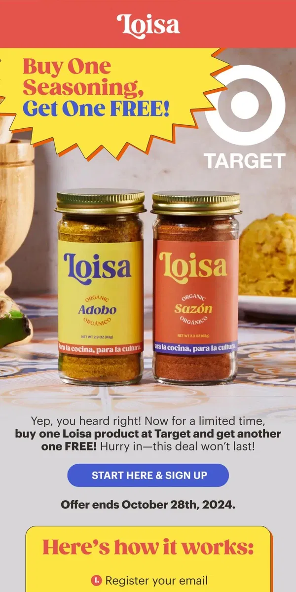 Email from Loisa. 💥 Did someone say BOGO SEASONINGS?!