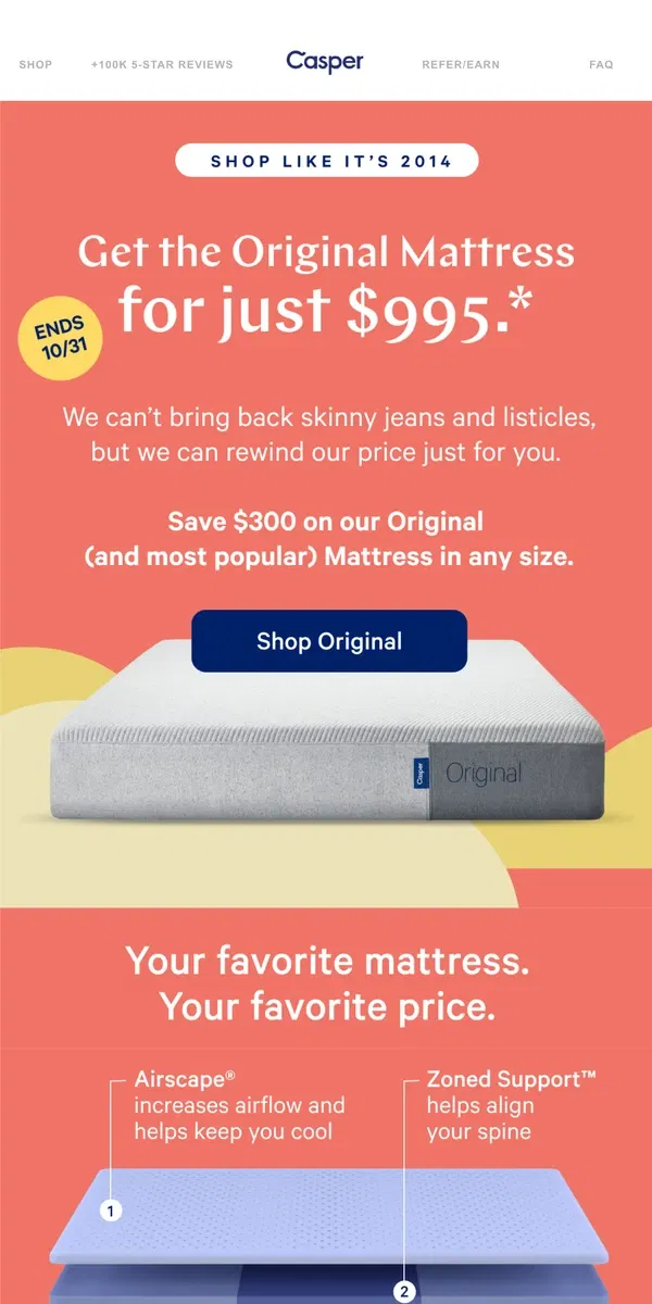 Email from Casper. Shop like it’s 2014.