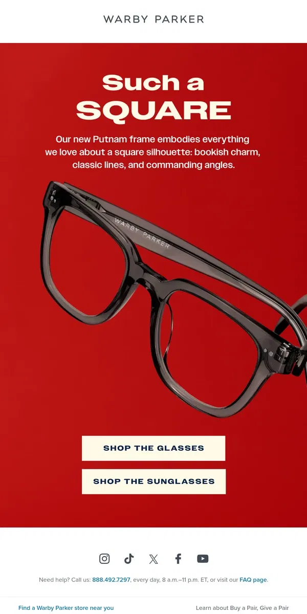 Email from Warby Parker. Presenting Putnam