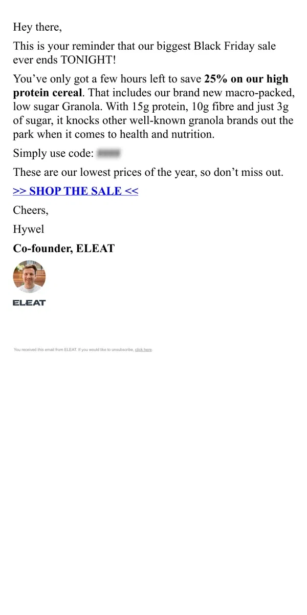 Email from ELEAT. - Black Friday ends TONIGHT ⏳