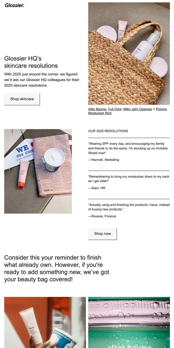 Email from Glossier. New year, new skincare resolutions