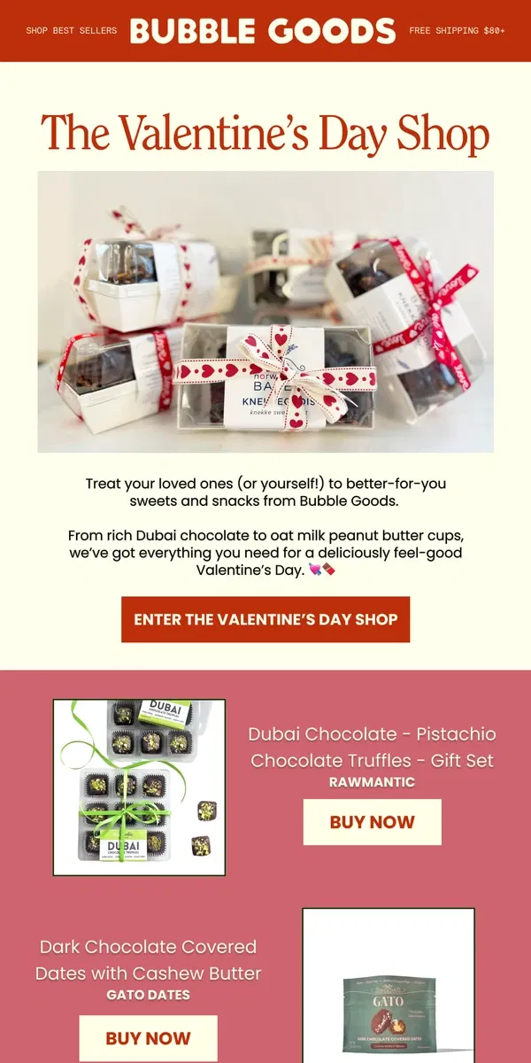 Email from Bubble Goods. Now Open: The Valentine's Day Shop!