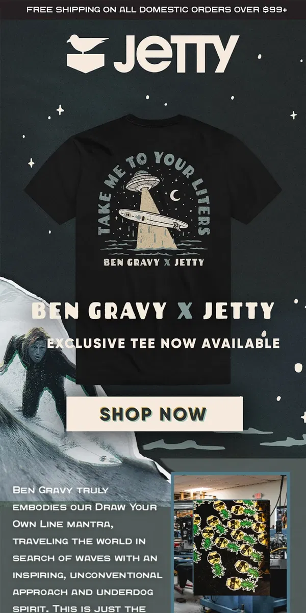 Email from Jetty. Ben Gravy X Jetty Collab Tee 👽