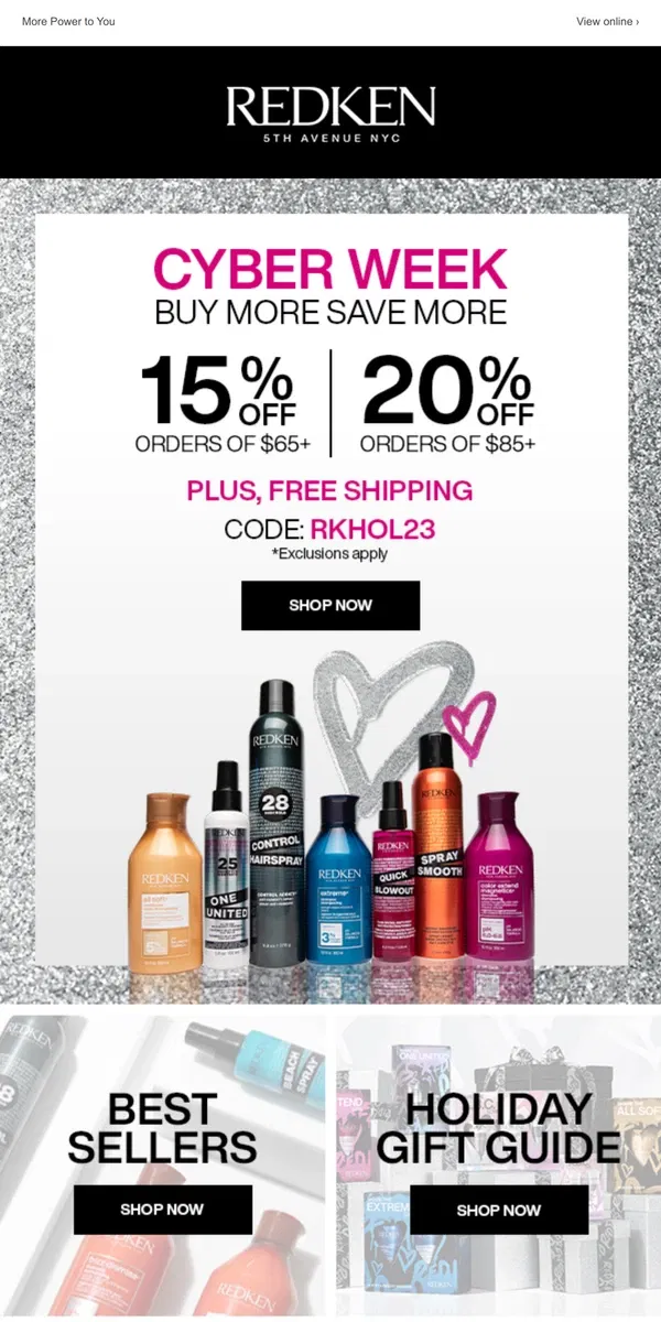 Email from Redken. Shop and Save 20% off for Cyber Week!