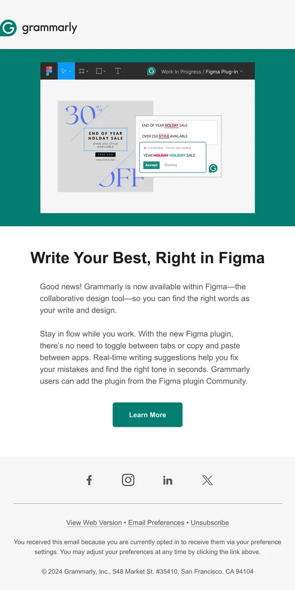 Email from Grammarly. Incoming–Grammarly for Figma