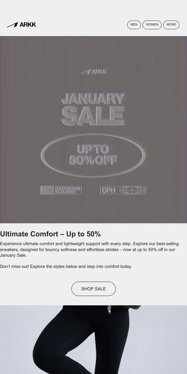 Email from ARKK Copenhagen. Ultimate Comfort – Up to 50%