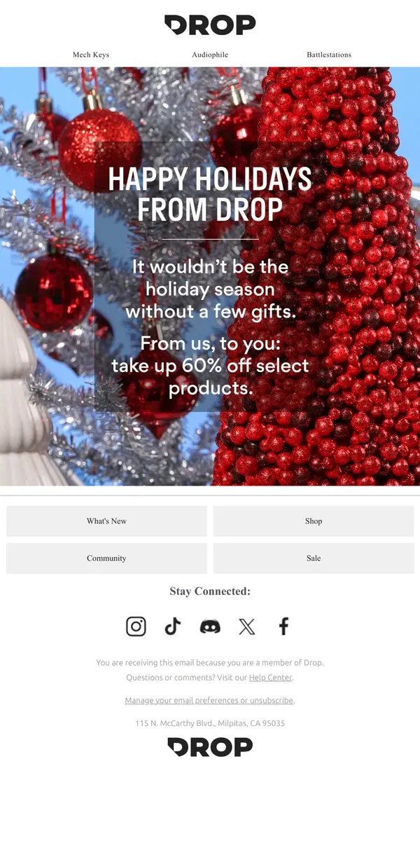 Email from Drop. Happy Holidays from Drop🎄