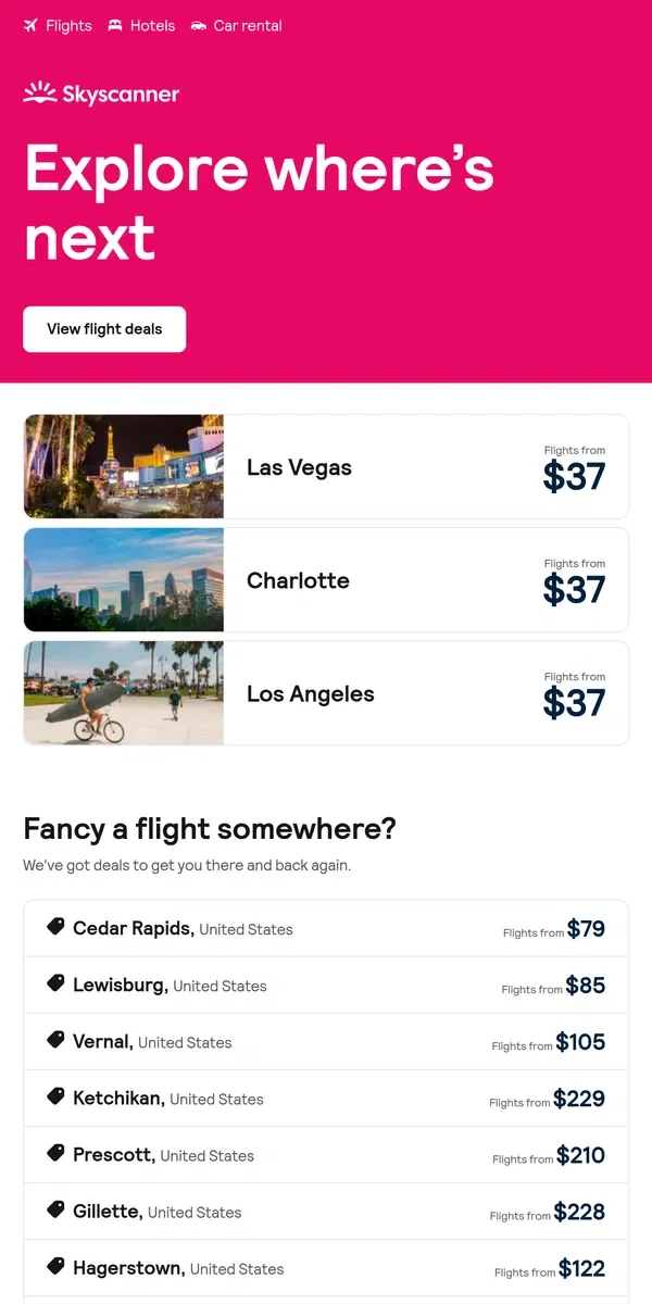 Email from Skyscanner. Las Vegas from $37 and more ✈️