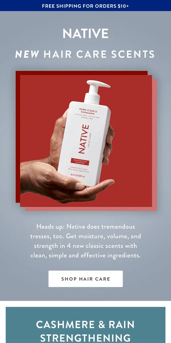 Email from Native. Hair-raising new hair care scents