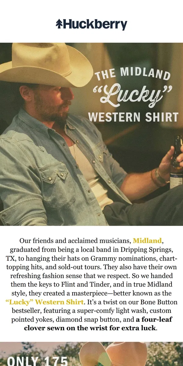 Email from Huckberry. We Found It: Our New Lucky Shirt