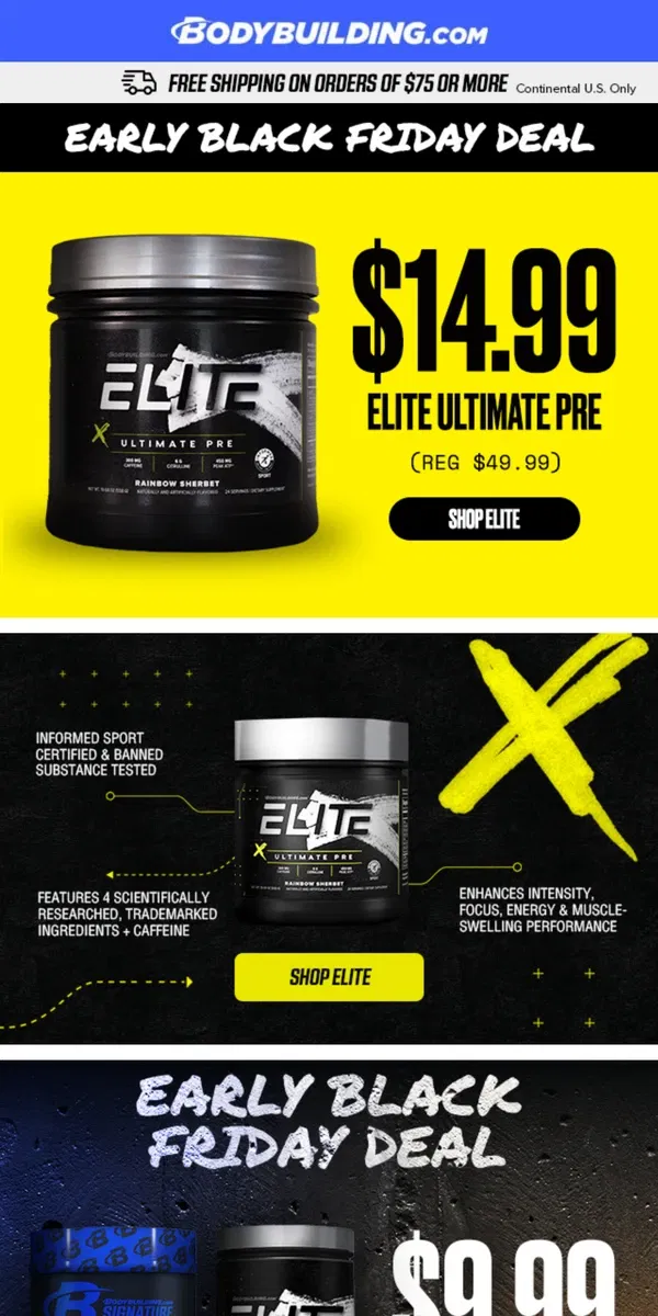 Email from Bodybuilding.com. Psst... Early access to Black Friday starts today!