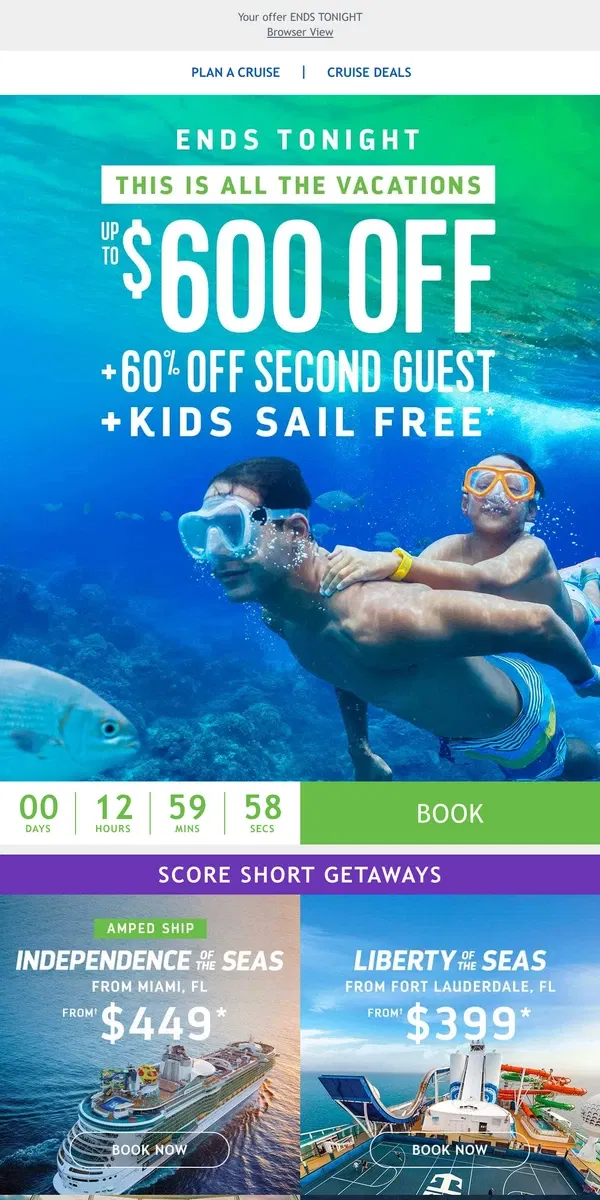 Email from Royal Caribbean. Watch out: there are SERIOUSLY GOOD vacay savings inside