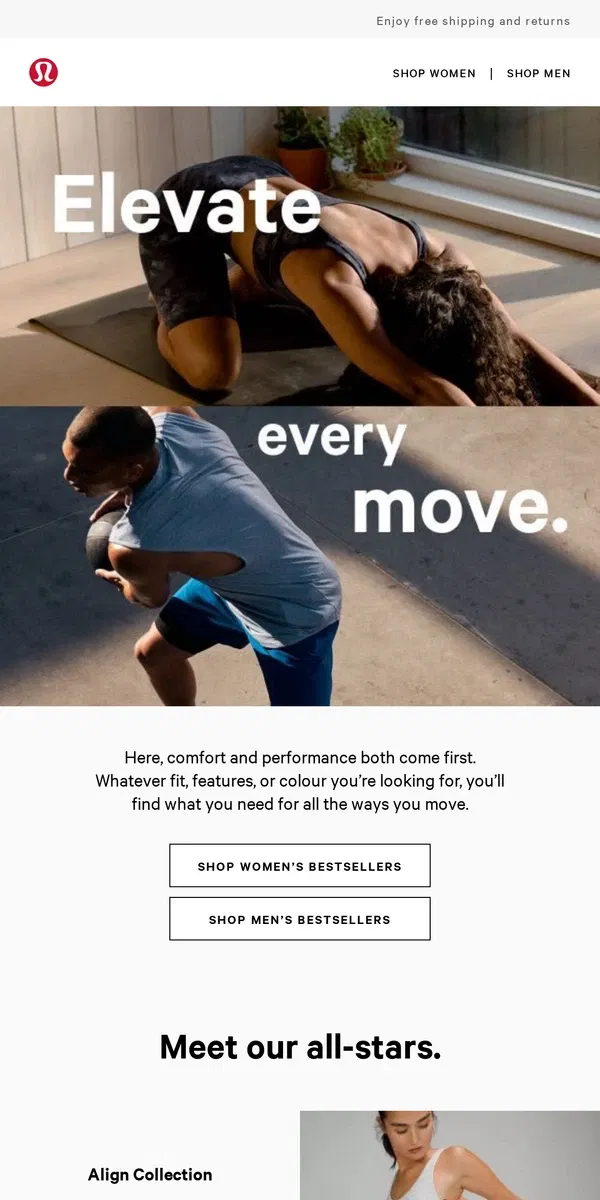 Email from lululemon. Step one: these bestsellers. Step two: best workout yet.